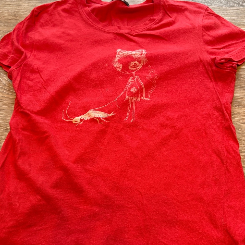 We Love Fine Coquette Girl Walking Roach Fitted Baby Tee Cherry ๐ Red XS - Picture 4 of 4